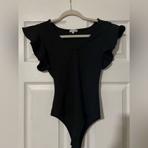 Black body suit with ruffled sleeves! TCEC brand! Size small!